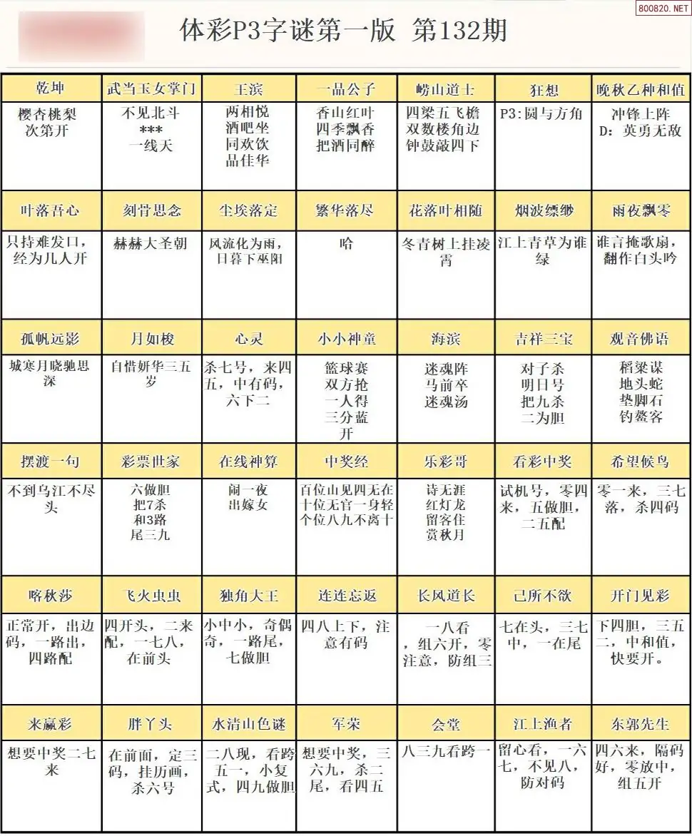 P3字谜彩报