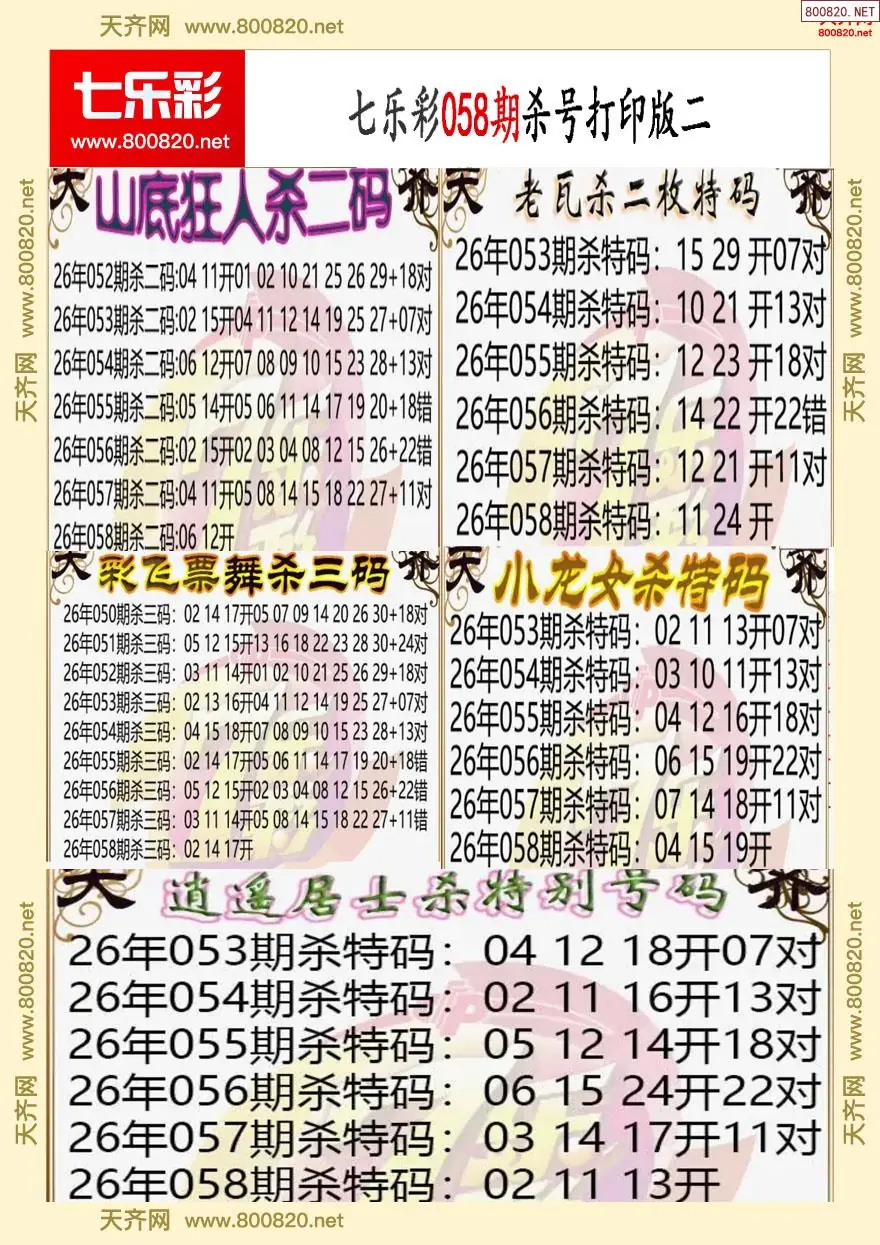 七乐彩杀号打印版二