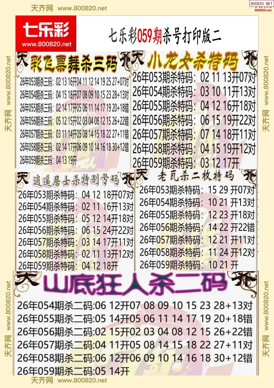 七乐彩杀号打印版二