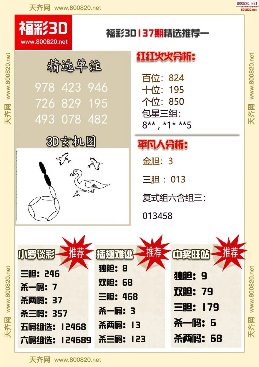 福彩3d精选推荐一