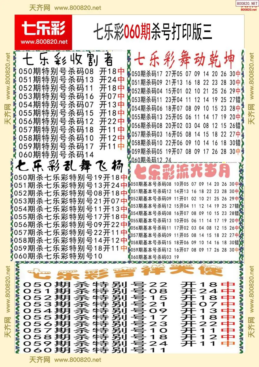 七乐彩杀号打印版三