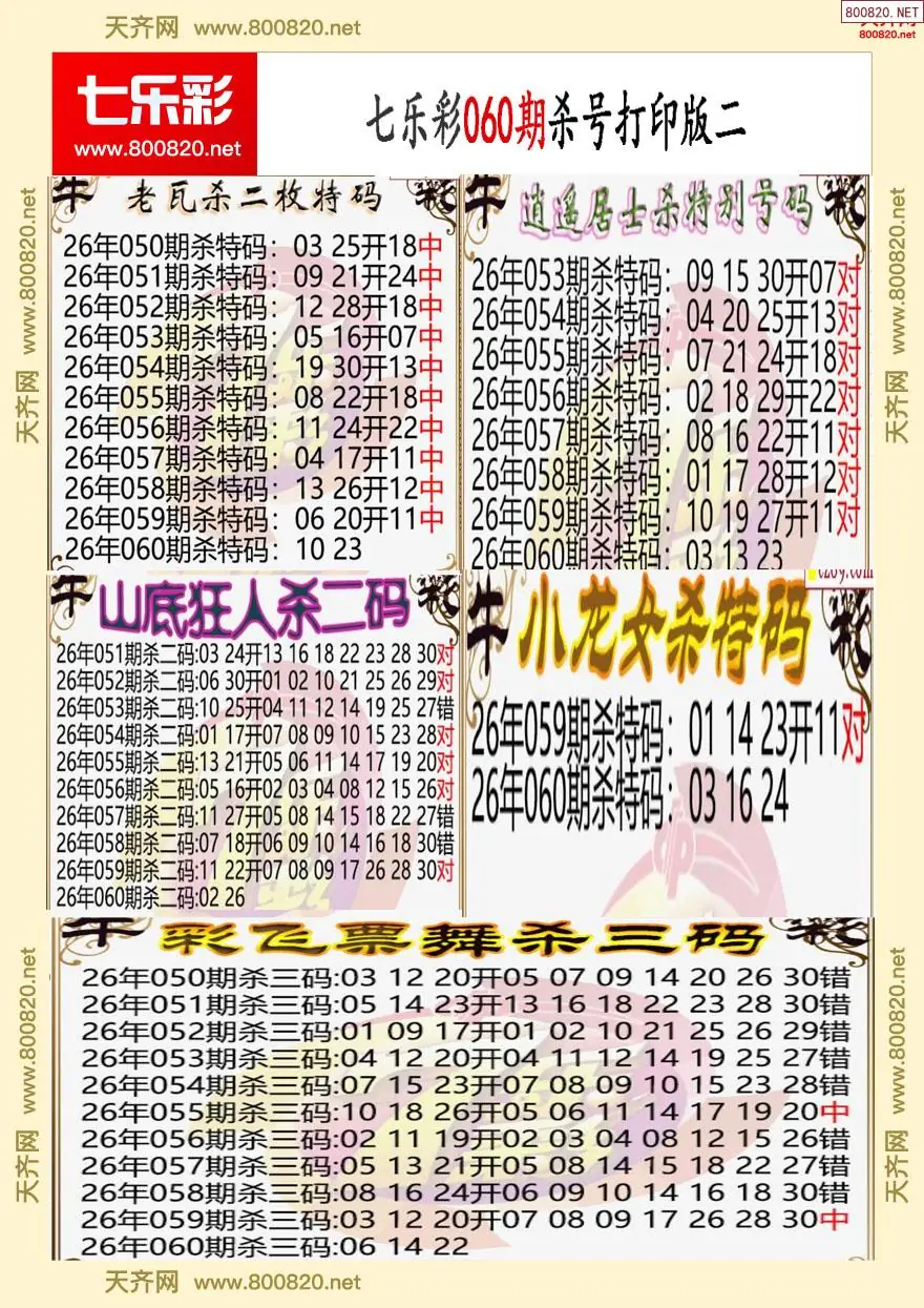 七乐彩杀号打印版二