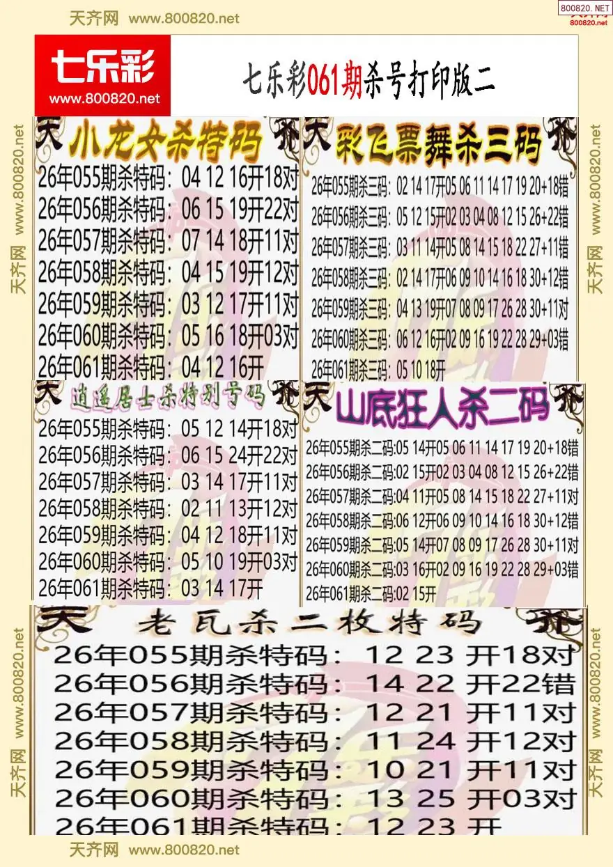 七乐彩杀号打印版二