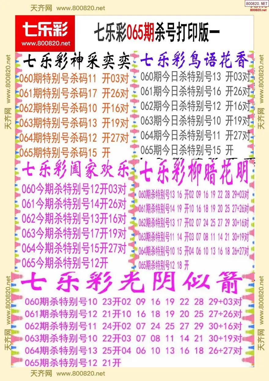 七乐彩杀号打印版一
