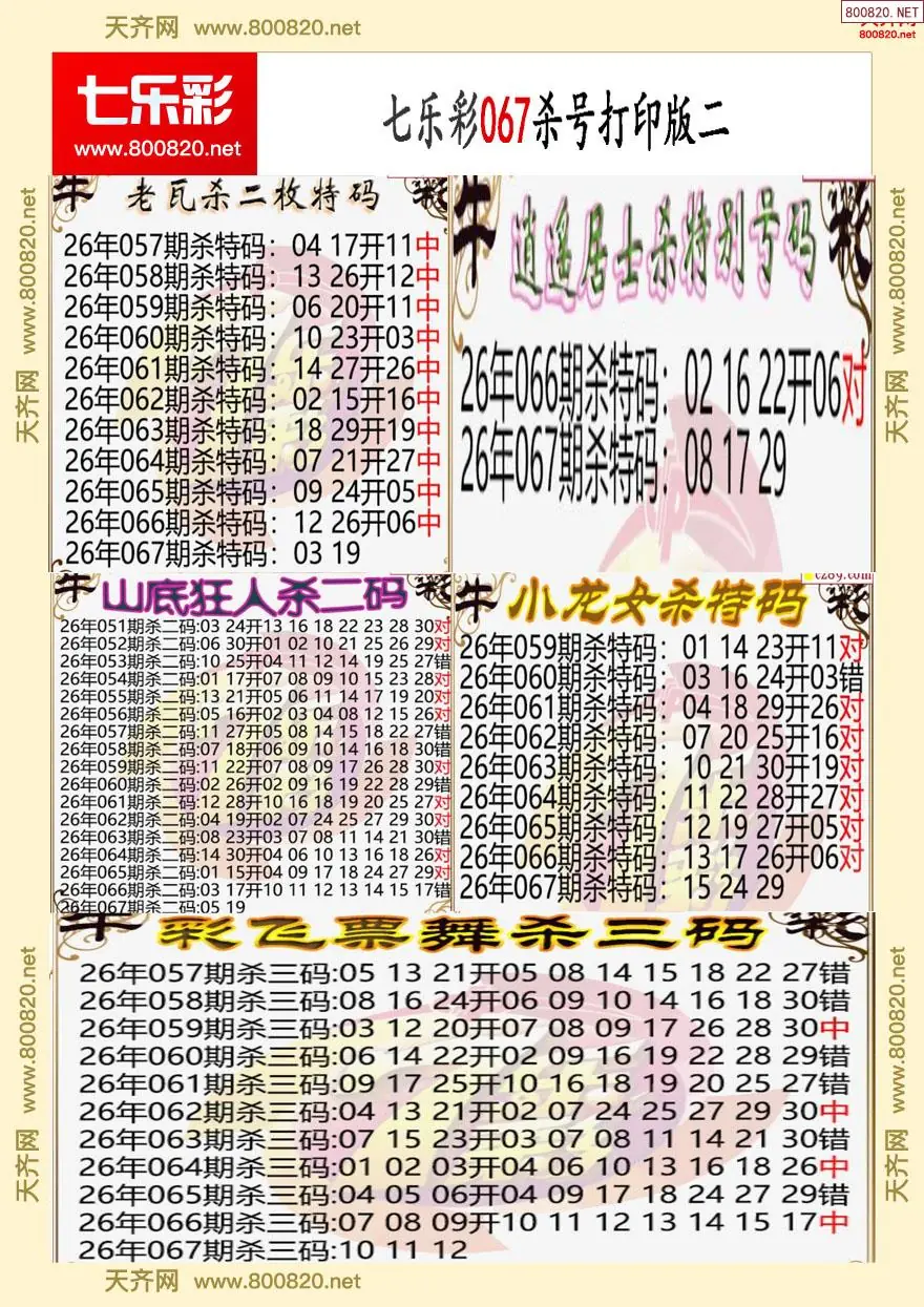七乐彩杀号打印版二