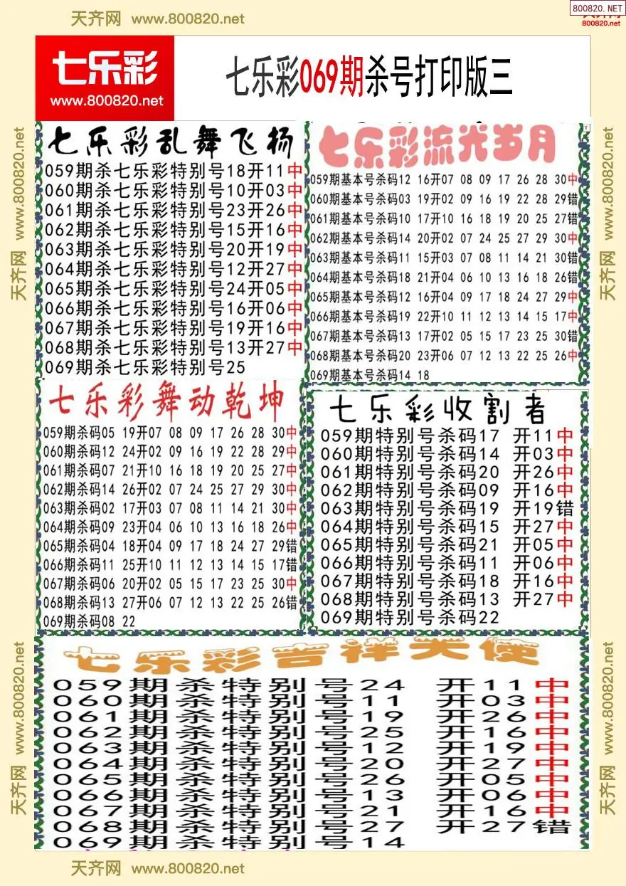七乐彩杀号打印版三