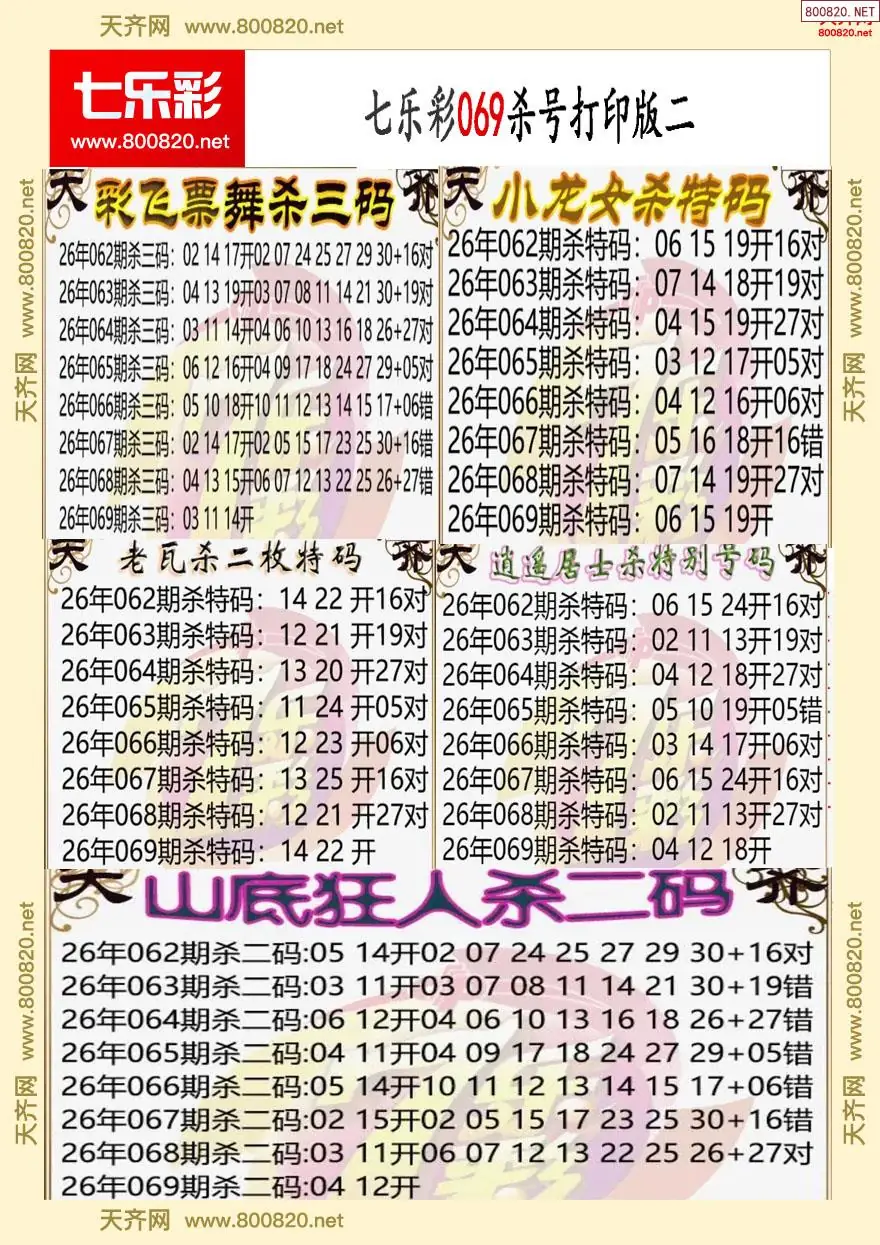 七乐彩杀号打印版二