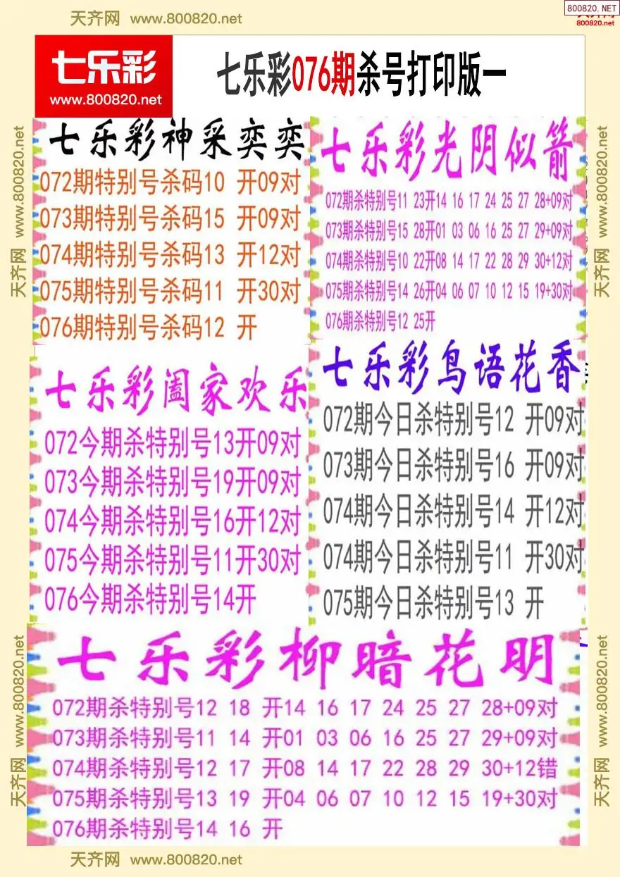 七乐彩杀号打印版一