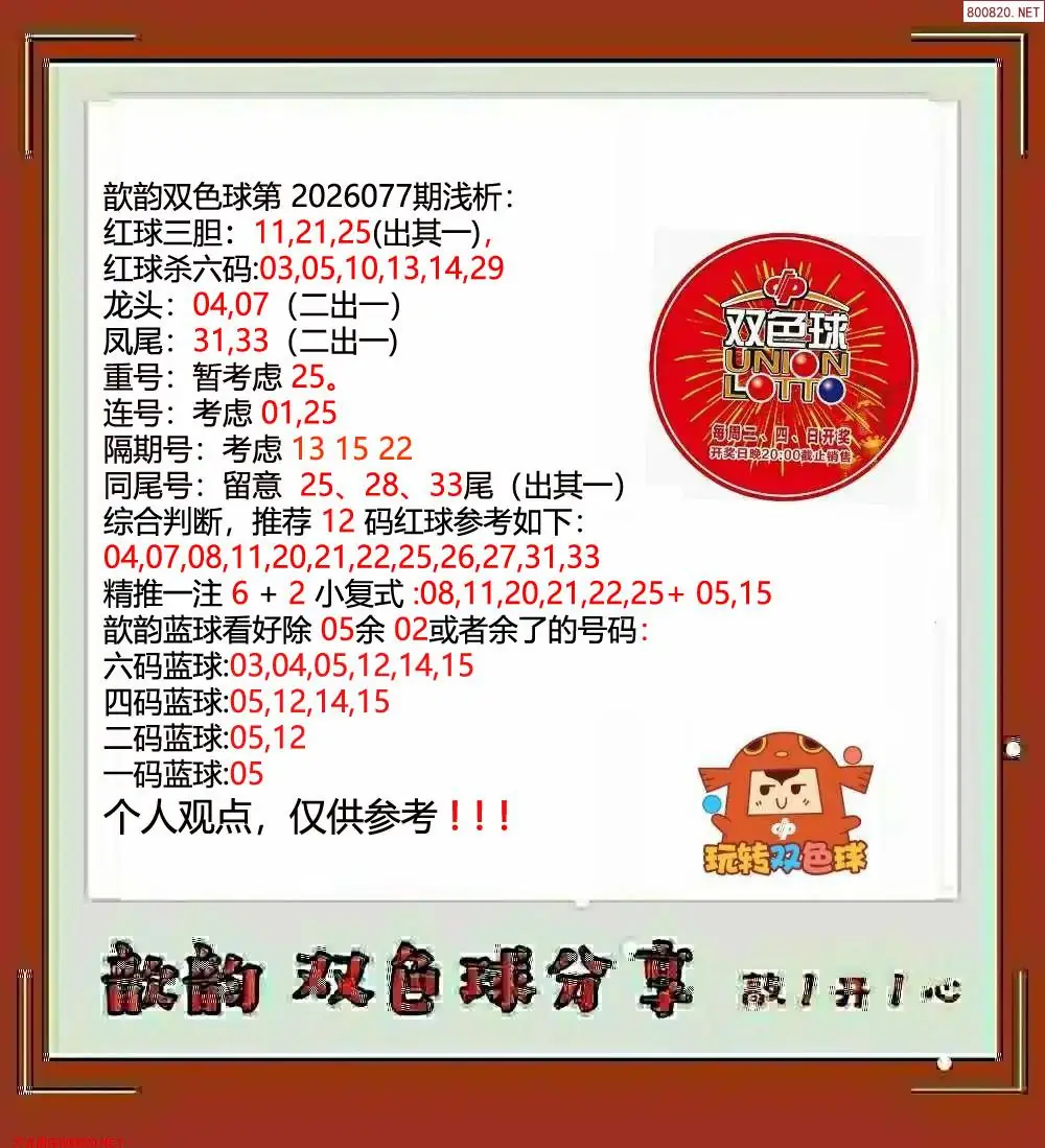 歆韵看彩 | (双色球图库)