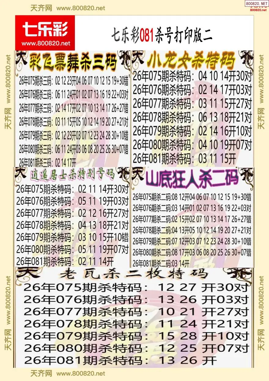 七乐彩杀号打印版二