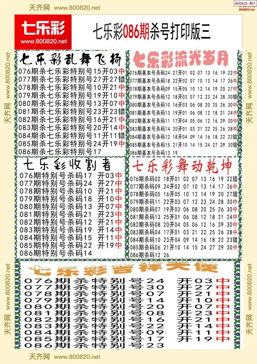 七乐彩杀号打印版三