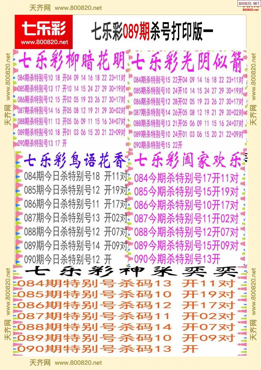 七乐彩杀号打印版一