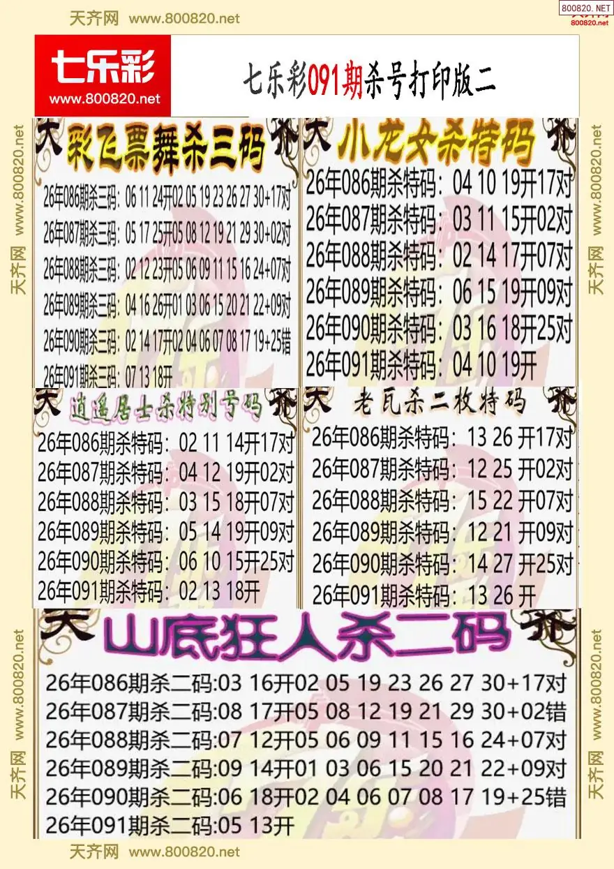 七乐彩杀号打印版二