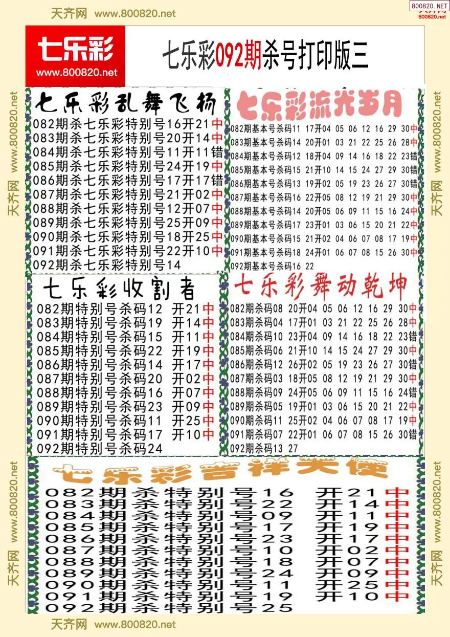 七乐彩杀号打印版三