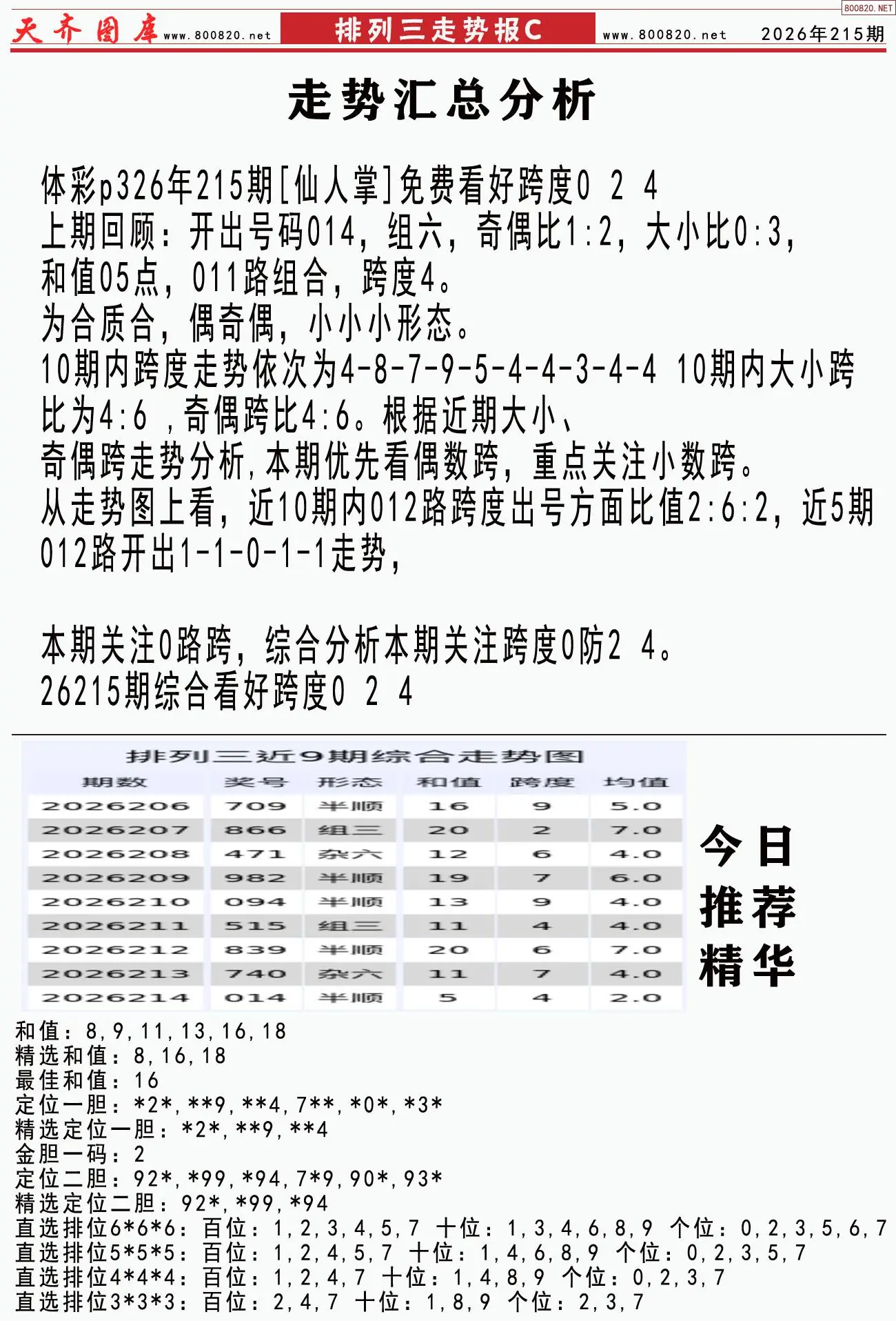 体彩排列三走势报C