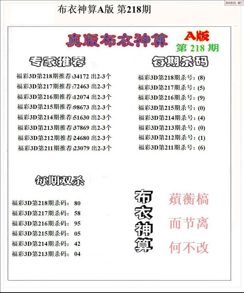 布衣神算A