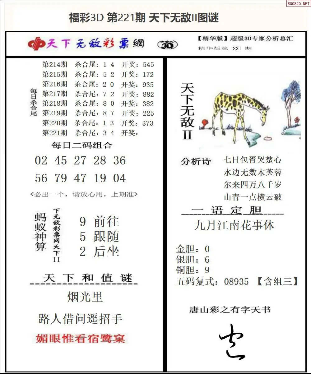 3D天下荐彩2
