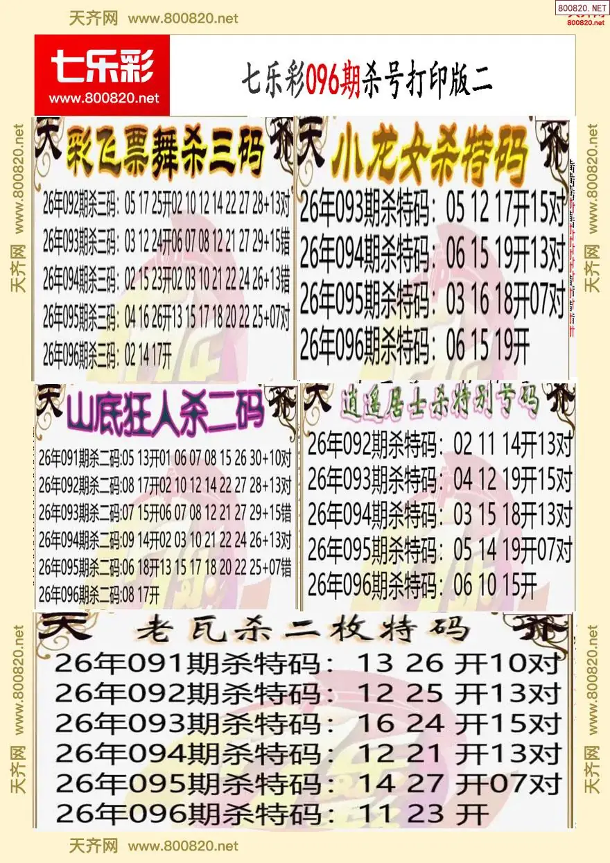 七乐彩杀号打印版二