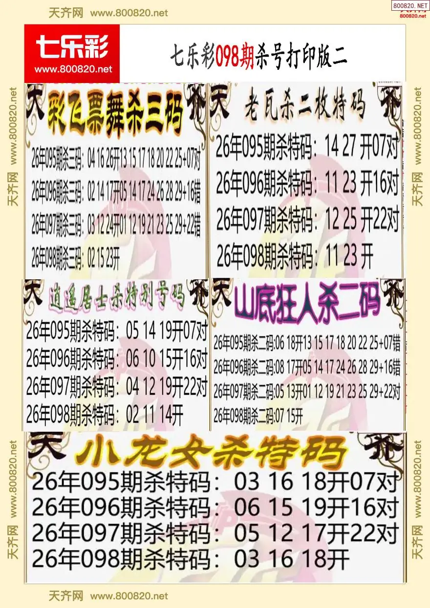 七乐彩杀号打印版二