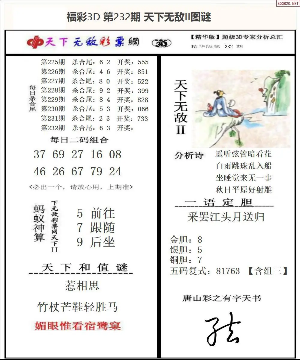3D天下荐彩2