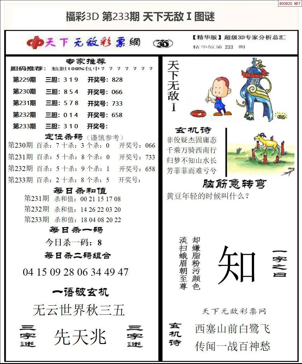 3D天下荐彩1