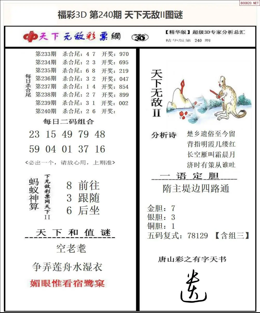 3D天下荐彩2