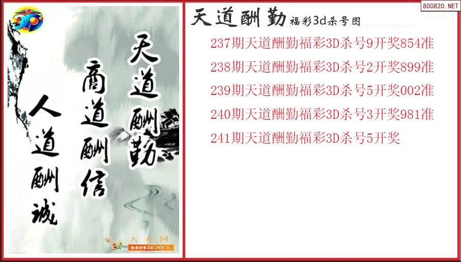 天道酬勤2026241期福彩3d杀号图（原创）
