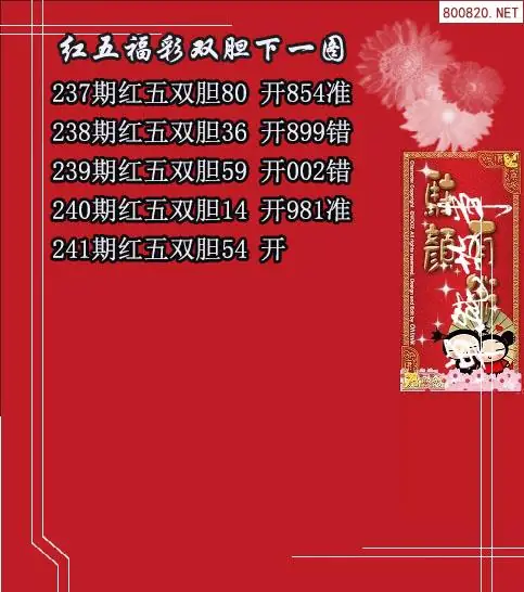 福多多福彩3d2026241期红五双胆
