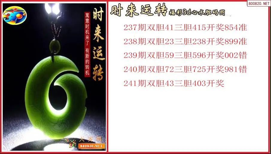 时来运转2026241期福彩3d心水胆码图（原创）