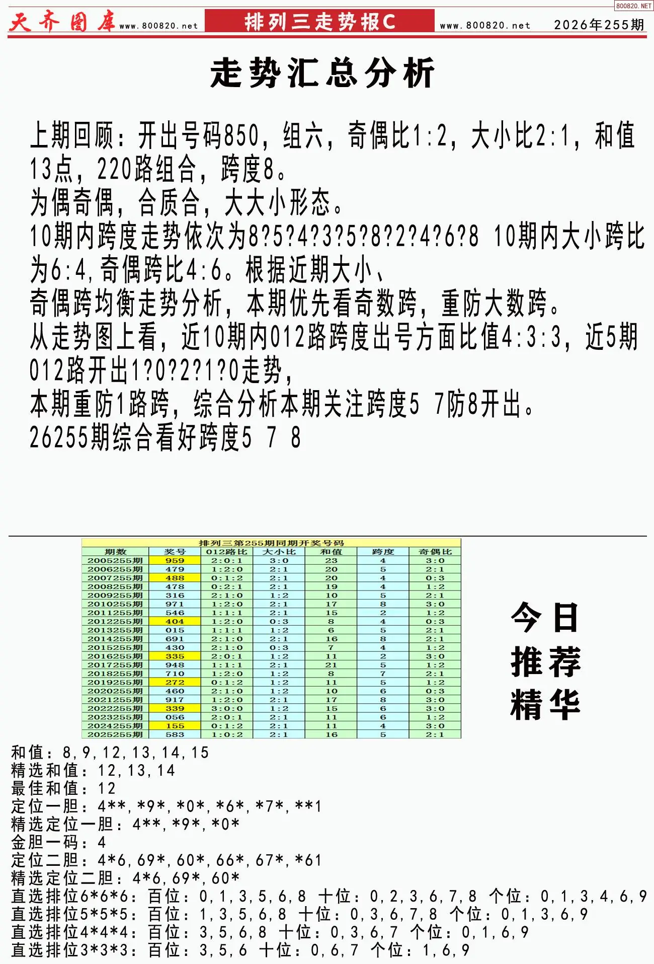 体彩排列三走势报C